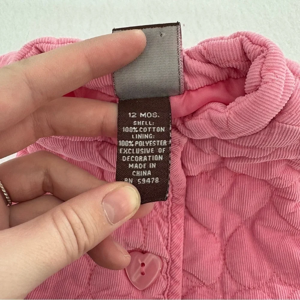 Vintage Kids Pink Quilted Heart Valentines Vest Size 12 Months